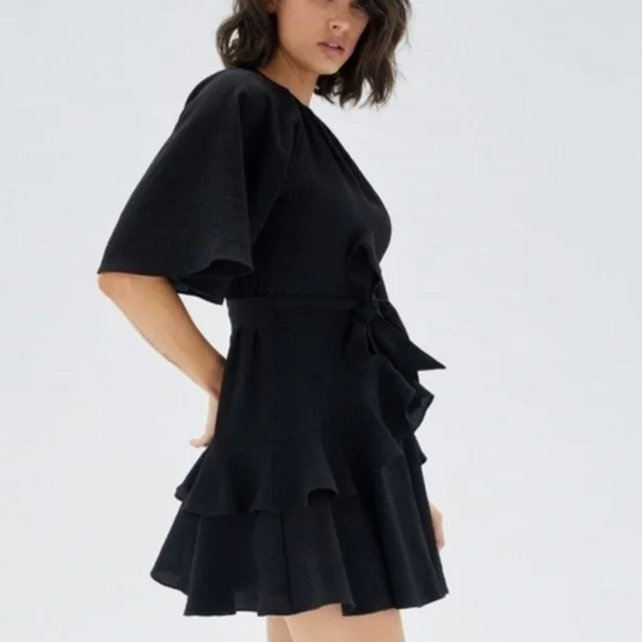 NWT MINKPINK X Revolve Fatima Frill Mini Dress Black Size XS - Picture 5 of 11